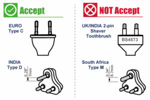 RW111,RW125 accept type C plug and Type D. Not accept Type M plug and shaver plug